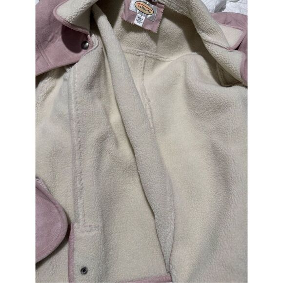 Talbots pink Faux suede vintage Sherpa lined snap button front jacket L - Picture 5 of 8